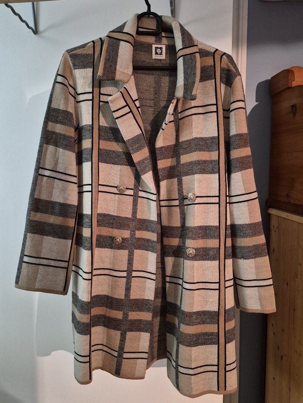 Anne Klein Plaid Double Breasted Knit Coatigan Cardigan Jacket Size Medium